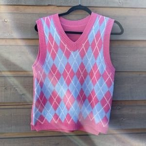Blue and pink argyle sweater.